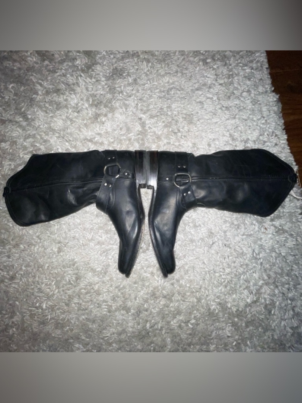 Frye Harness Boots Black Leather Biker Round Toe Western Women’s Size 10B - Picture 4 of 16